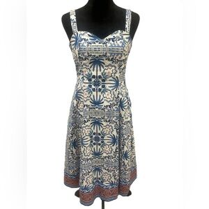 Avec Les Filles Blue and White Palm Midi Dress- size 4